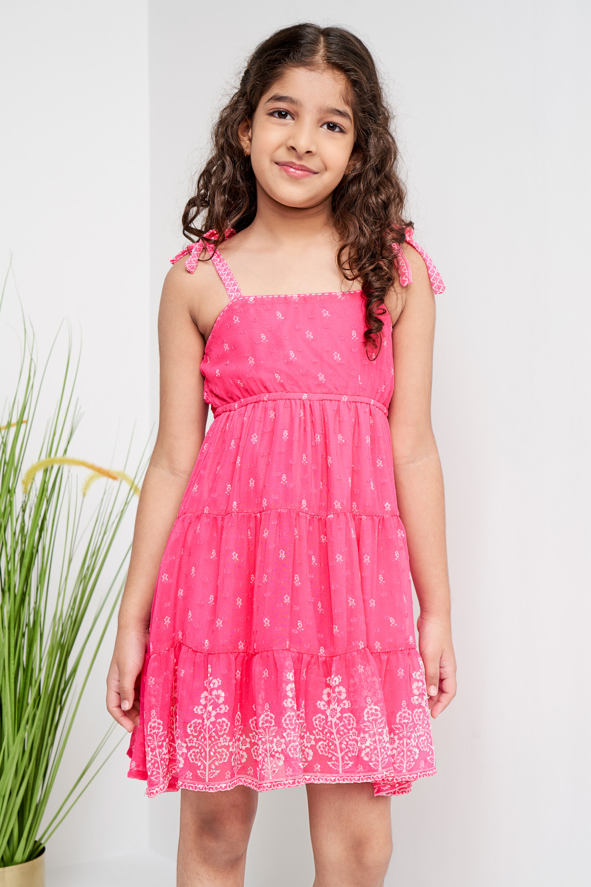 Pink Floral Fit And Flare Gathered Dress, Pink, image 7